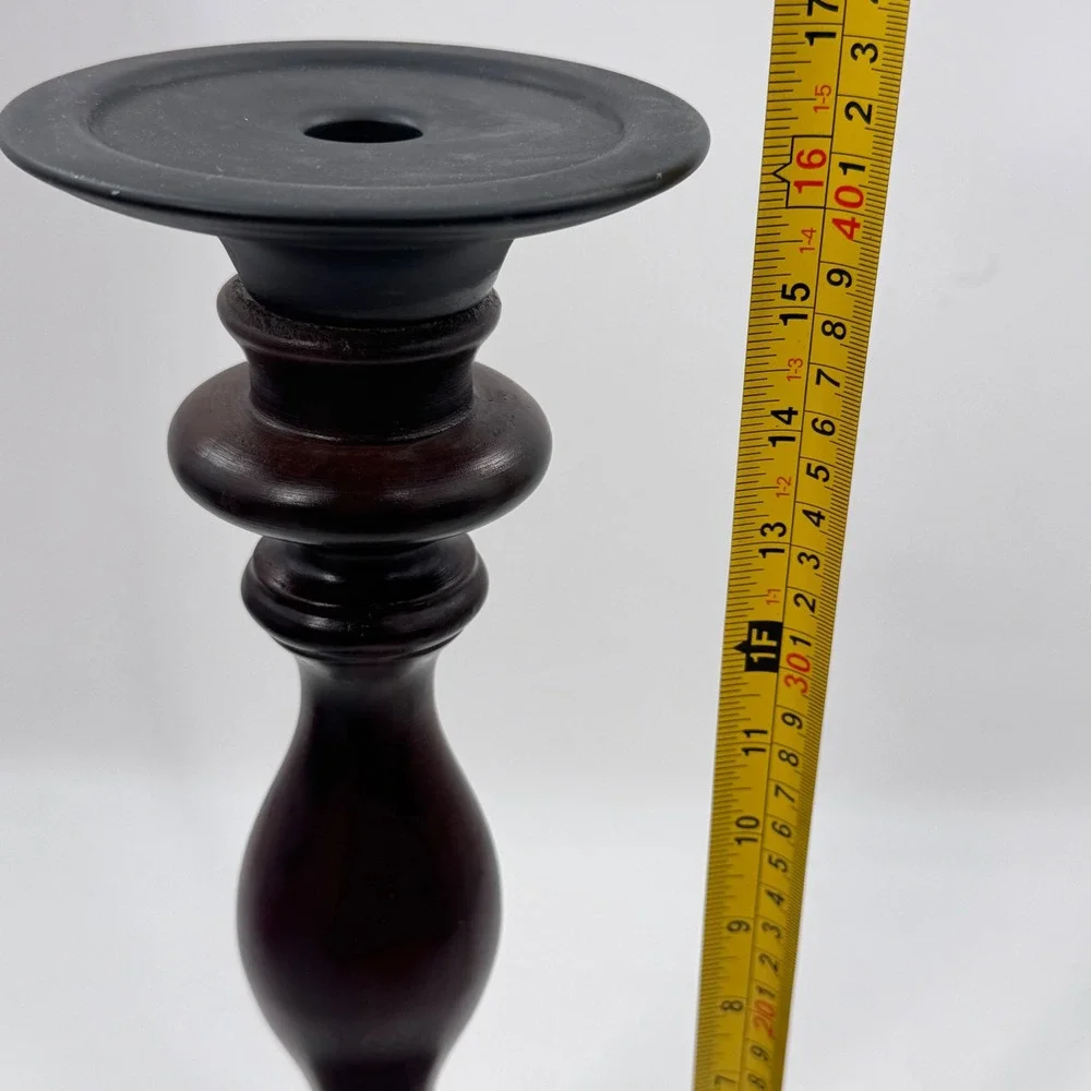Pottery Barn Turned Wood Candle Holder Mahogany Taper Pillar 16